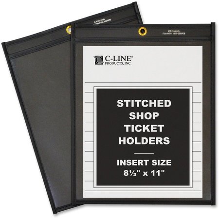 C-LINE PRODUCTS Shop Ticket Holder, Stitched, 8-1/2"x11", 25/BX, Clear/Black 25PK CLI45911